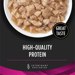 Purina Pro Plan Veterinary Diets UR Savory Selects Urinary St Ox chicken wet cat food is made with high-quality protein.