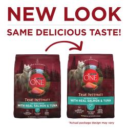 Purina ONE True Instinct con salmón y atún reales, alimento seco natural para perros con alto contenido de proteína, tiene una nueva imagen con el mismo delicioso sabor.