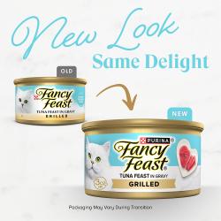 Fancy Feast Grilled Tuna Feast In Gravy Gourmet Wet Cat Food has a new look with the same delight.
