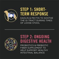 FortiFlora Pro 2 step process short term diarrhea response and ongoing dog digestive health