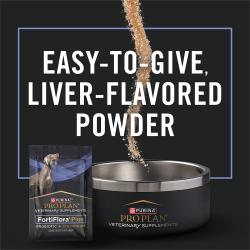 Purina Pro Plan Veterinary Supplements FortiFlora Plus is an easy to give, liver-flavored powder.