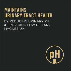 Maintains urinary tract health by reducing urinary pH and providing low magnesium with PH down icon.