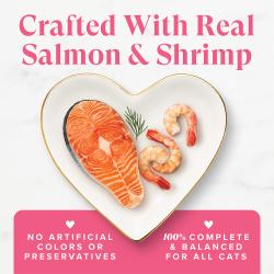 Fancy Feast Grilled Salmon and Shrimp Feast wet cat food with real salmon and shrimp; no artificial colors or preservatives.