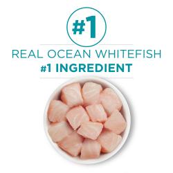 Real turkey is the #1 ingredient in Purina ONE Grain Free Ocean Whitefish Wet Cat Food.