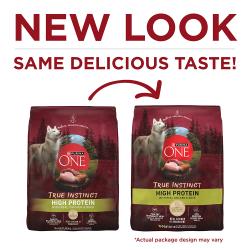 Purina ONE True Instinct High Protein with Real Chicken & Duck Dog Food has a new look with the same delicious taste.