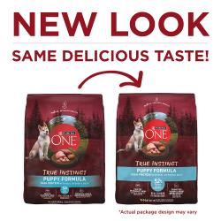 Purina ONE True Instinct With Real Chicken and Duck High Protein Puppy Food has a new look with the same delicious taste.