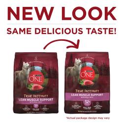 Purina ONE True Instinct Lean Muscle Support High Protein Dog Food has a new look with the same delicious taste.
