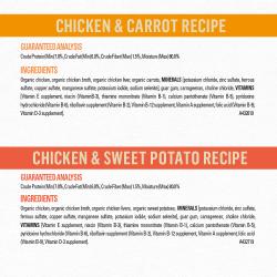 Paquete surtido de alimento húmedo para perros orgánico Beyond, ingredientes de las recetas de pollo y batata, y de pollo y zanahoria