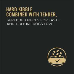 croquetas duras combinadas con trozos tiernos para lograr un sabor y una textura que los perros aman