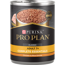 plato principal para perros mayores de 7 años purina pro plan complete essentials clásico de pollo y arroz