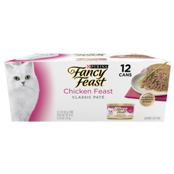 Paquete surtido de 12 latas de alimento húmedo para gatos Fancy Feast sabor a paté clásico de pollo