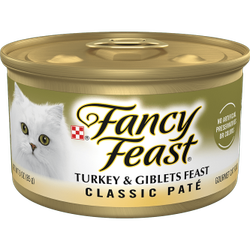 Alimento húmedo gourmet para gatos Fancy Feast Classic de paté de pavo y menudos