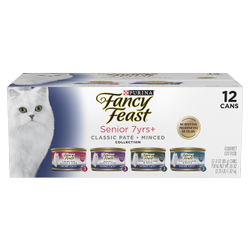 Fancy Feast Senior Classic Chicken Paté, Beef Paté, Chicken In Gravy & Tuna In Gravy Variety Pack Wet Cat Food front of pack