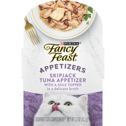 Purina Fancy Feast Appetizers Grain Free Wet Cat Food Complement Skipjack Tuna Appetizer with a Sole Cat Food Topper