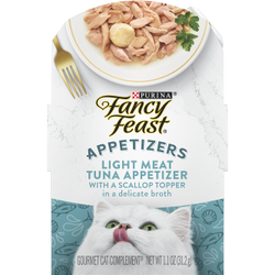 Purina Fancy Feast Appetizers Grain Free Wet Cat Food Complement Light Meat Tuna Appetizer with a Scallop Cat Food Topper