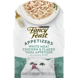 Purina Fancy Feast Appetizers Grain Free Wet Cat Food White Meat Chicken and Flaked Tuna Appetizer Cat Food Topper