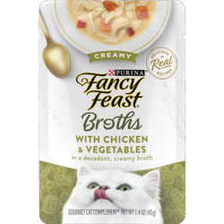 Complemento en caldo de alimento húmedo cremoso para gatos Fancy Feast de Purina con pollo y vegetales