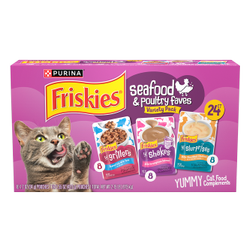 Paquete surtido de 24 unidades de complemento de alimento para gatos Friskies Seafood And Poultry Faves