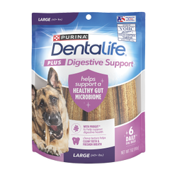 Paquete de DentaLife Plus Digestive Support Treats para perros grandes.