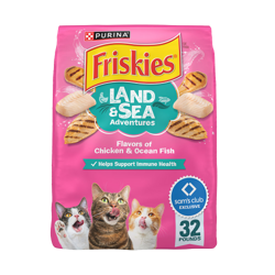 Paquete de alimento seco para gatos Friskies Aventuras en mar y tierra con sabores de pollo y pescado