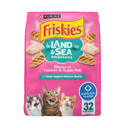 Paquete de alimento seco para gatos Friskies Aventuras en mar y tierra con sabores de pollo y pescado