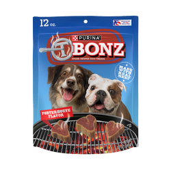 T-Bonz Porterhouse Flavor Steak-Shaped Dog Treats package.