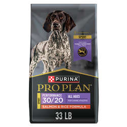 33 lb. bag of Purina Pro Plan Sport salmon and rice high protein dog food