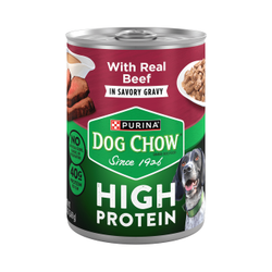 Purina Dog Chow Comida húmeda de alta proteína para perros con carne de res en salsa salada