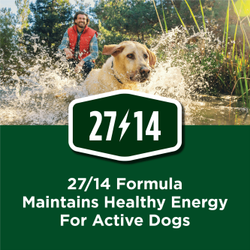 27 por ciento de proteína, 16 por ciento de grasa mantiene la energía saludable para los perros activos