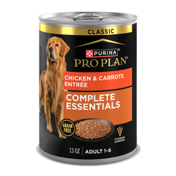 lata de 13 oz de Purina Pro Plan Complete Essentials comida húmeda para perros sin granos de pollo y zanahorias