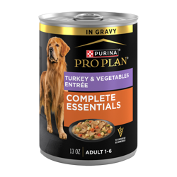 13oz can of Purina Pro Plan Complete Essentials turkey and vegetables wet dog food