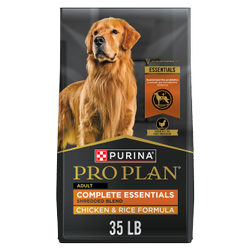 35 lb. bag of Purina Pro Plan Complete Essentials chicken and rice dry dog food