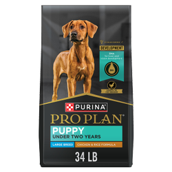 34 lb. bag of Purina Pro Plan Large Breed Puppy chicken and rice dry dog food