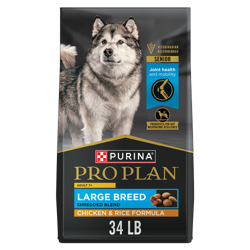 Bolsa de 34 lb de Purina Pro Plan alimento seco para perros senior de razas grandes mezcla desmenuzada de pollo y arroz