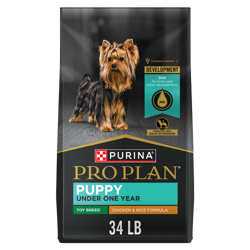 34 lb. bag of Purina Pro Plan Toy Breed Puppy chicken and rice dry dog food