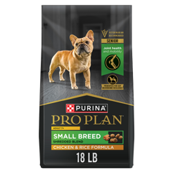 Bolsa de 18 lb de Purina Pro Plan alimento seco para perros senior de razas pequeñas mezcla desmenuzada de pollo y arroz