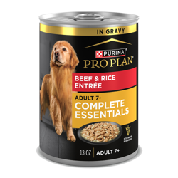 13oz can of Purina Pro Plan Complete Essentials adult 7 plus beef and rice senior wet dog food