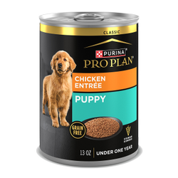 13oz can of Purina Pro Plan puppy grain free chicken wet dog food