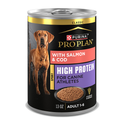 13oz can of Purina Pro Plan Sport high protein salmon and cod wet dog food