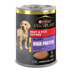 13oz can of Purina Pro Plan Sport high protein beef and rice wet puppy food