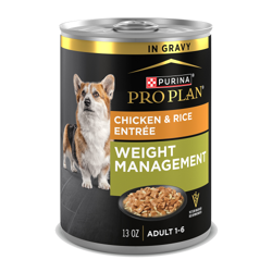 Lata de 13 oz de alimento húmedo para perros Purina Pro Plan Control de Peso pollo y arroz