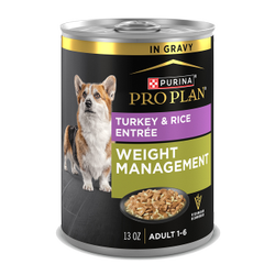 13oz can of Purina Pro Plan weight management turkey and rice wet dog food