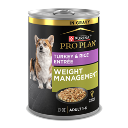 13oz can of Purina Pro Plan weight management turkey and rice wet dog food