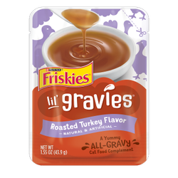 Friskies lil' gravies roasted turkey flavored cat food topper pouch
