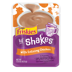 Friskies lil' shakes enticing chicken flavored cat food complement pouch