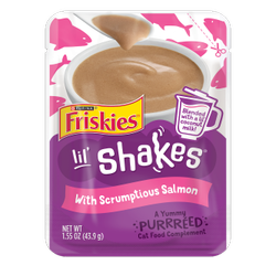 Friskies lil' shakes scrumptious salmon flavored cat food complement pouch