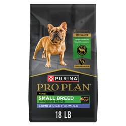 18 pound bag of Purina Pro Plan Small Breed Shredded Blend lamb and rice dry dog food