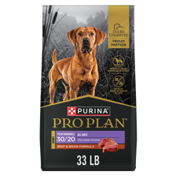 33 pound bag of Purina Pro Plan Sport Performance 30/20 beef and bison formula dry dog food