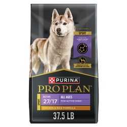 37.5 pound bag of Purina Pro Plan Sport Active 27/17 chicken and rice formula dry dog food