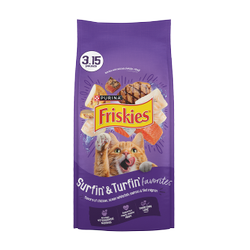 Friskies Surfin’ & Turfin’ Favorites Dry Cat Food With Flavors of Chicken, Whitefish, Salmon & Filet Mignon